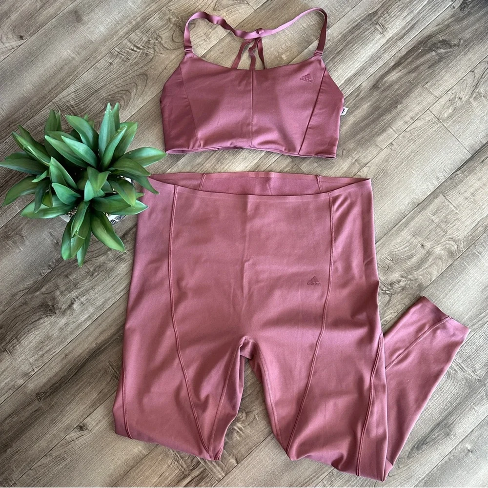 Adidas dusty pink rose athletic workout leggings set size large-2X - Picture 1 of 11